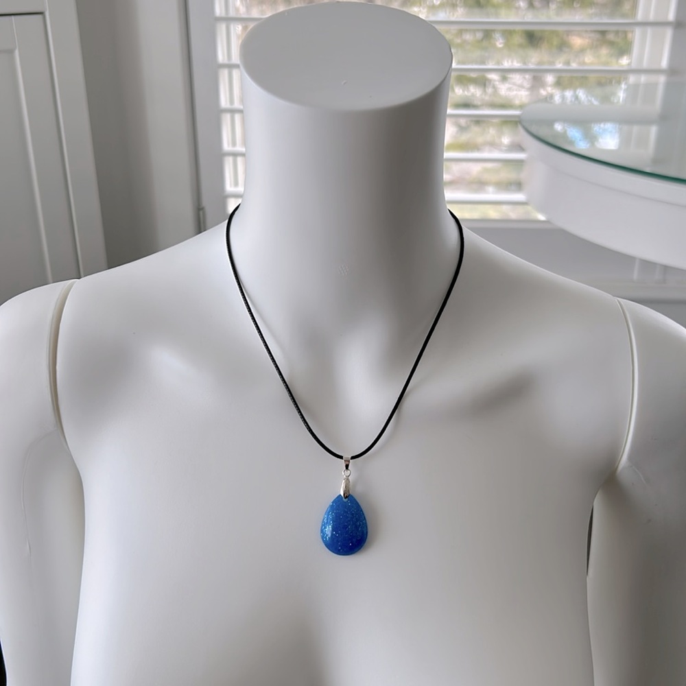 Handmade Necklace Pendant Charm, Jewellery, Blue Sparkle Bubble Teardrop, Jewel